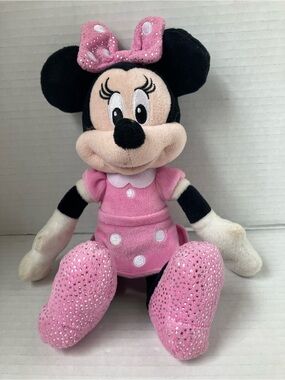 Disney Minnie Mouse Pink Polka Dot Plush with Sparkle Bow 10”